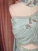 Ice Blue Abstract Sequins and Beads Embroidered Design Textured Party Wear Indo Western Lehenga Skirt Top with Matching Choker Dupatta