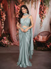 Ice Blue Abstract Sequins and Beads Embroidered Design Textured Party Wear Indo Western Lehenga Skirt Top with Matching Choker Dupatta
