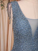 Ice Blue Beaded Net Gown with Deep Neck