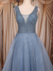 Ice Blue Beaded Net Gown with Deep Neck