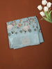 Ice Blue Checked Printed Design Crepe Silk Saree with Cow Motif Border