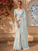 Ice Blue Floral Printed Design Chiffon Fancy Saree with Lace Border