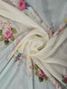 Ice Blue Floral Printed Design Chiffon Fancy Saree with Lace Border