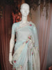 Ice Blue Floral Printed Design Chiffon Fancy Saree with Lace Border