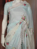 Ice Blue Floral Printed Design Chiffon Fancy Saree with Lace Border
