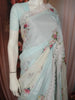 Ice Blue Floral Printed Design Chiffon Fancy Saree with Lace Border