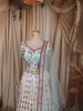 Ice Blue Floral Printed and Stone Embellished Design Tussar Silk Fancy Lehenga with Matching Dupatta