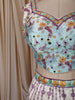 Ice Blue Floral Printed and Stone Embellished Design Tussar Silk Fancy Lehenga with Matching Dupatta
