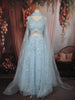Ice Blue Floral Vine Sequins and Beads Embroidered Design Net Lehenga With Net Dupatta