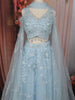 Ice Blue Floral Vine Sequins and Beads Embroidered Design Net Lehenga With Net Dupatta
