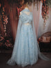 Ice Blue Floral Vine Sequins and Beads Embroidered Design Net Lehenga With Net Dupatta