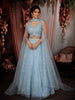 Ice Blue Floral Vine Sequins and Beads Embroidered Design Net Lehenga With Net Dupatta