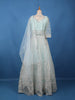 Ice Blue Geometric Embroidered Design Net Gown