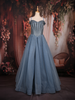 Ice Blue Glitter Embellished Design Net Ball Gown