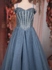 Ice Blue Glitter Embellished Design Net Ball Gown