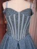 Ice Blue Glitter Embellished Design Net Ball Gown