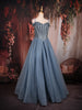 Ice Blue Glitter Embellished Design Net Ball Gown