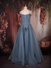 Ice Blue Glitter Embellished Design Net Ball Gown