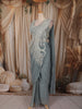Ice Blue Heavy Beads Embroidered Design Shimmer Ready To Wear Saree with Designer Blouse
