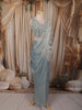 Ice Blue Heavy Beads Embroidered Design Shimmer Ready To Wear Saree with Designer Blouse