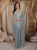Ice Blue Heavy Beads Embroidered Design Shimmer Ready To Wear Saree with Designer Blouse