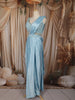 Ice Blue Heavy Sequins and Beads Embroidered Design Satin Ready To Wear Saree with Designer Blouse