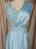 Ice Blue Heavy Sequins and Beads Embroidered Design Satin Ready To Wear Saree with Designer Blouse