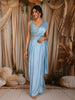 Ice Blue Heavy Sequins and Beads Embroidered Design Satin Ready To Wear Saree with Designer Blouse