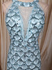 Ice Blue Scallop Sequins Embroidered Design Sequins Fabric Party Wear Fish Cut Gown with Draped Beaded Neckline