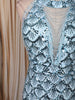 Ice Blue Scallop Sequins Embroidered Design Sequins Fabric Party Wear Fish Cut Gown with Draped Beaded Neckline