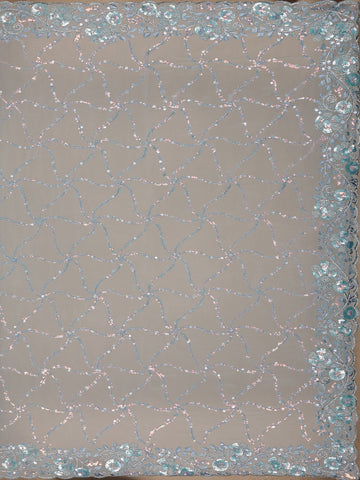 Ice Blue Floral Designed Organza Designer Saree - Diadem