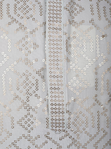 Icy Blue Geometric Sequin Designed Cotton Kurta - Diadem
