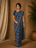 Indigo Blue Block Printed Mul Mul Cotton Saree