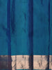 Indigo Blue Checked and Paisley Zari Woven Design Pure Kanchipuram Silk Saree with Zari Border
