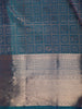 Indigo Blue Checked and Paisley Zari Woven Design Pure Kanchipuram Silk Saree with Zari Border
