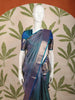 Indigo Blue Checked and Paisley Zari Woven Design Pure Kanchipuram Silk Saree with Zari Border