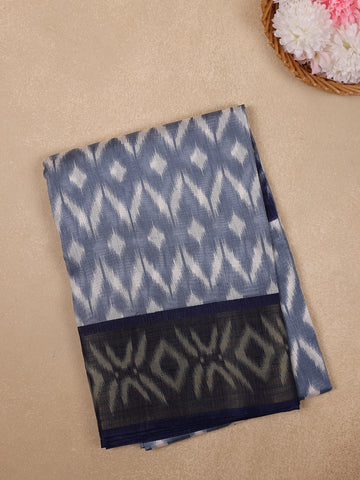 Indigo Blue Ikat Printed Fancy Cotton Saree - Diadem