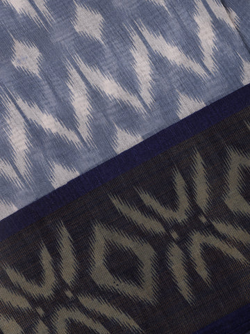 Indigo Blue Ikat Printed Fancy Cotton Saree - Diadem