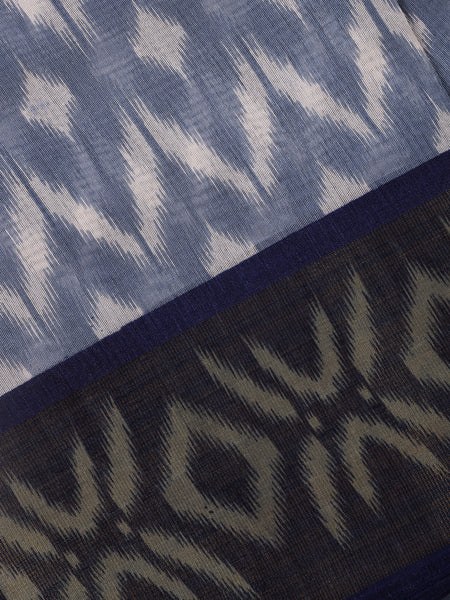 Indigo Blue Ikat Printed Fancy Cotton Saree - Diadem