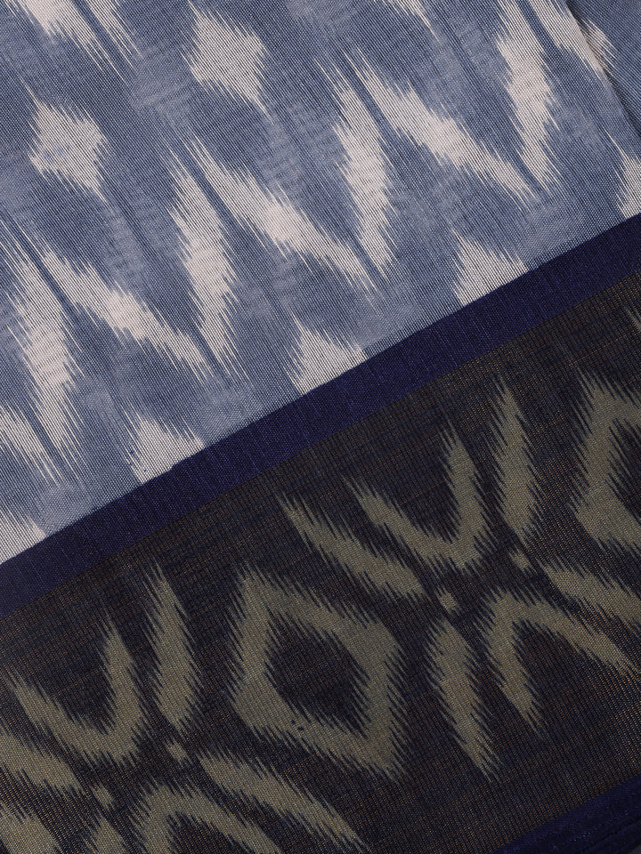 Indigo Blue Ikat Printed Fancy Cotton Saree - Diadem