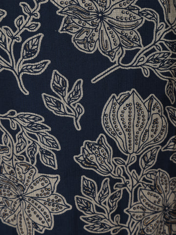 Indigo Blue Sequin Design Floral Printed Cotton Salwar Suit - Diadem