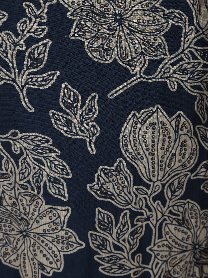 Indigo Blue Sequin Design Floral Printed Cotton Salwar Suit - Diadem