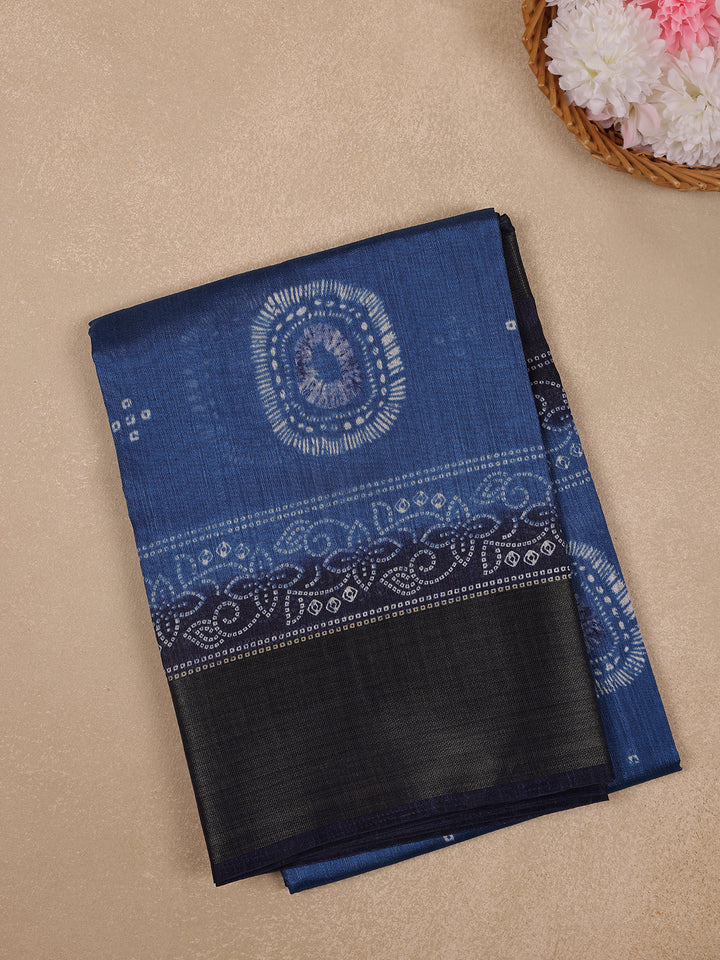 Indigo Blue Tie-Dye Inspired Printed Cotton Saree - Diadem