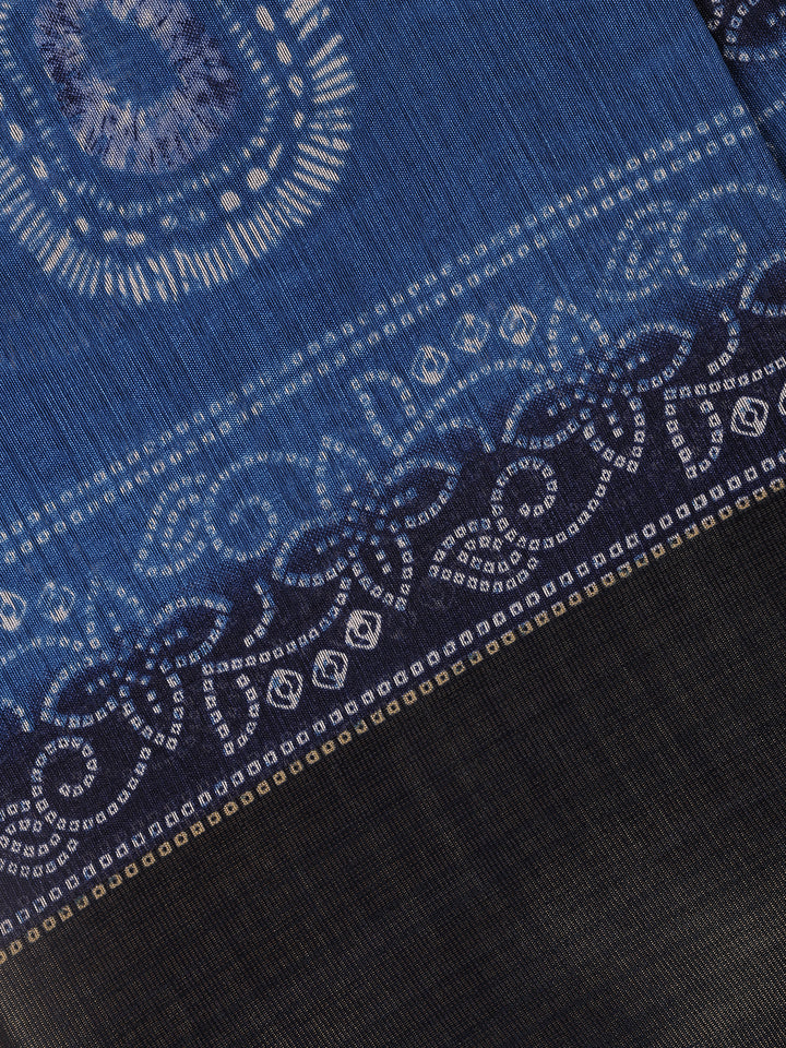 Indigo Blue Tie-Dye Inspired Printed Cotton Saree - Diadem