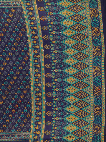 Indigo Floral Designed Chanderi Cotton Saree - Diadem