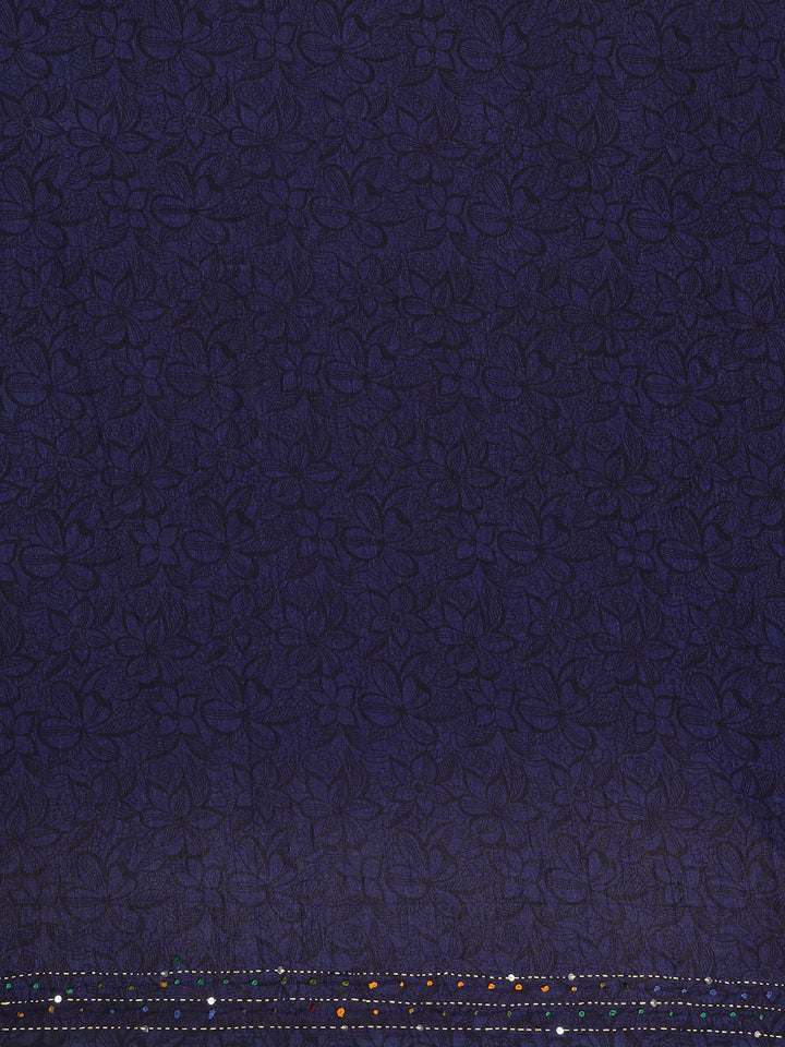 Indigo Floral Designed Chanderi Cotton Saree - Diadem