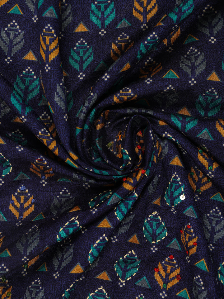 Indigo Floral Designed Chanderi Cotton Saree - Diadem