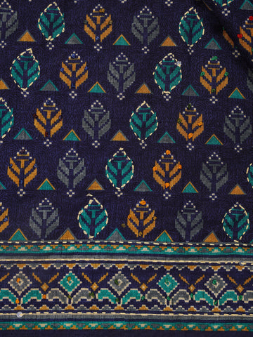 Indigo Floral Designed Chanderi Cotton Saree - Diadem