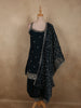 Ink Blue Floral Sequins and Beads Embroidered Design Satin Salwar Suit with Dupatta
