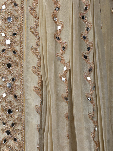 Ivory-Gold Embroidered Georgette Lehenga with Mirror & Zari Work - Diadem